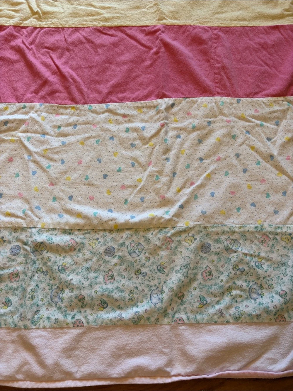 Vintage Hand Crafted Pastel Flannel Striped Baby Throw in Yellow, Pink, Cream